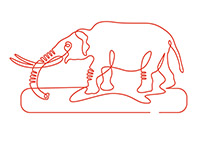 赤色の一筆書きの線で描かれたゾウのイラスト