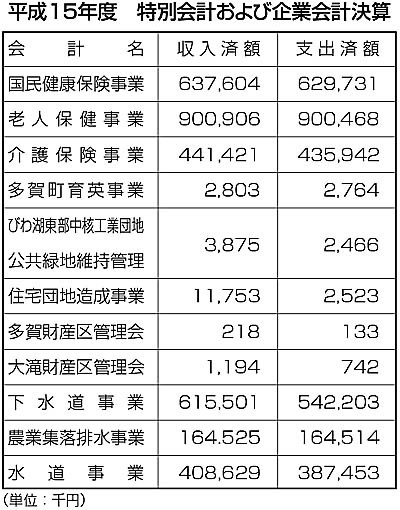 平成15年度　特別会計および企業会計決算