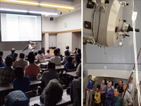 会場で講師がスクリーンを使って講義を行い参加者たちが説明を聞いている写真