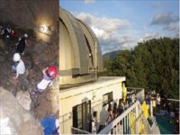 施設の展望デッキで参加者たちが景色を眺めながら見学している写真