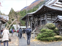 寺院の境内で参加者たちが建物を見学しながら歩いている写真