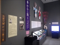 展示室内で解説パネルと展示ケースが設置されている様子の写真