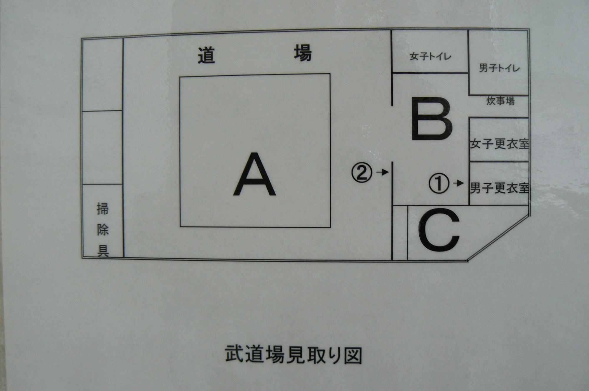大滝武道館館内の施設配置を示した平面の見取り図