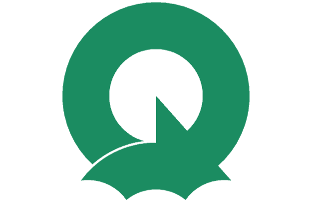 円の一部が角に似た形をした緑のロゴマーク