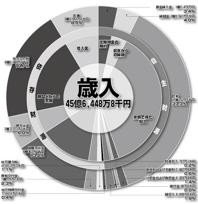 歳入45億6,448万8千円の円グラフ