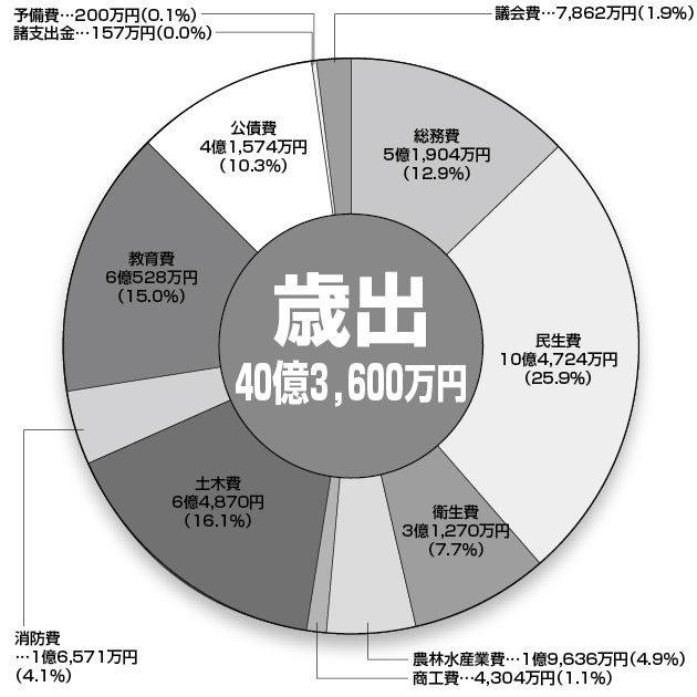 歳出40億3,600万円の円グラフ