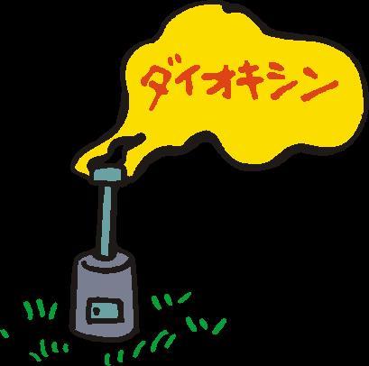 灰色の機械のようなものからダイオキシンが漂っているイラスト